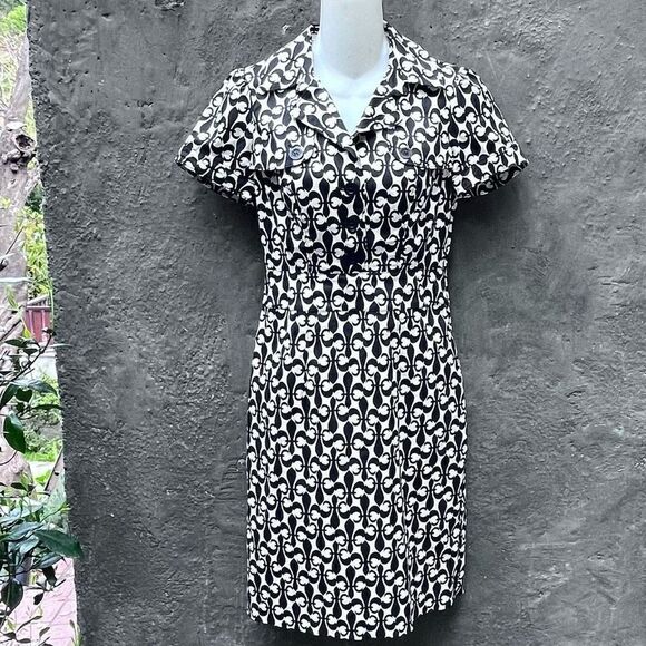 CLUB MONACO KATE SHIRTDRESS FLEUR DE LIS PRINT SHORT SLEEVE POLO DRESS SIZE 0 - Picture 4 of 15